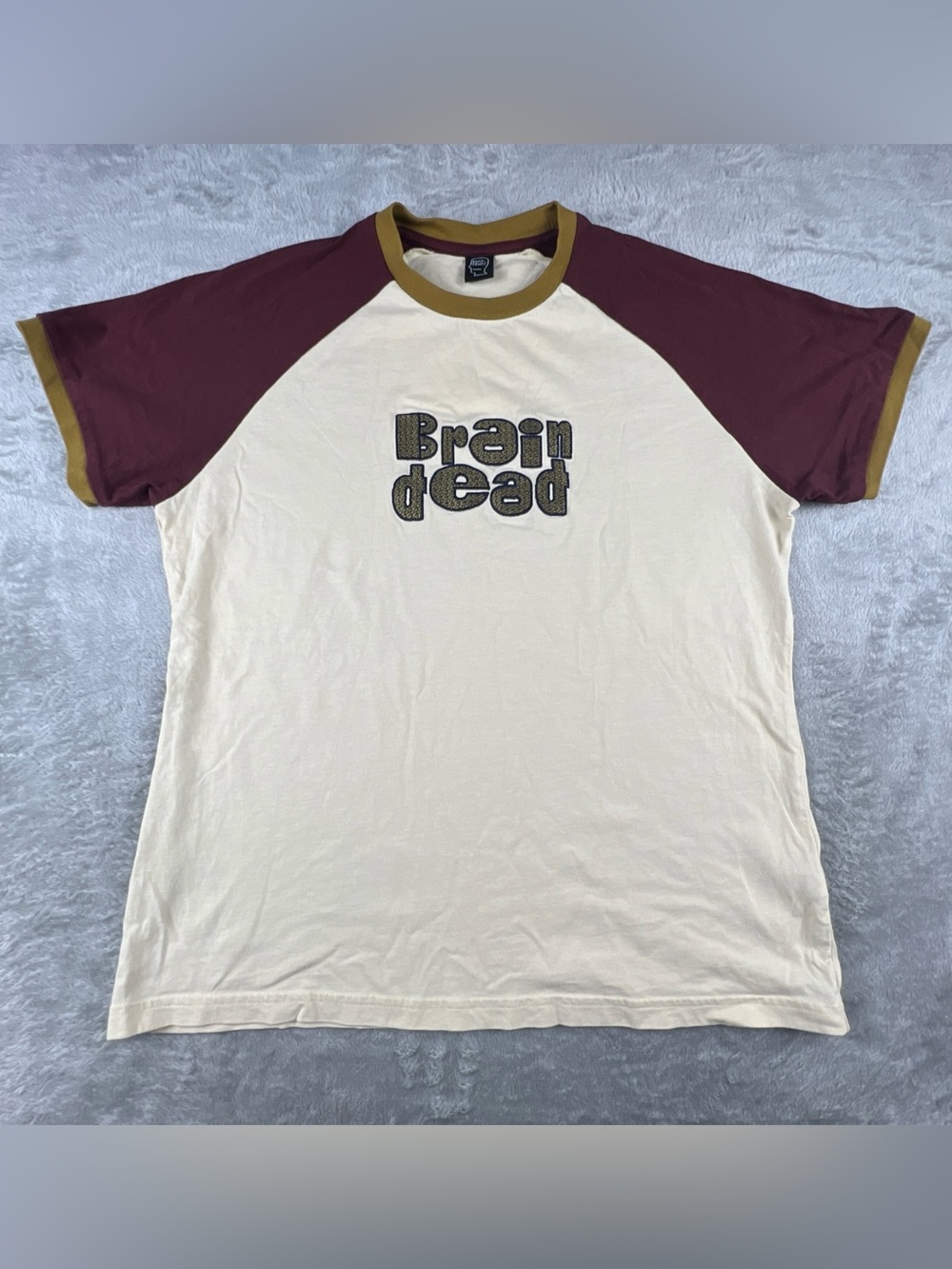 Brain Dead T-Shirt Mens Small Ringer Embroidered Spell Out Logo Cotton Tee